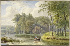 Landschap met figuren in een roeibootje by Georgius Jacobus Johannes van Os