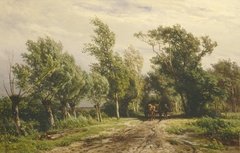 Landschap met paard en wagen. by Jan Willem van Borselen