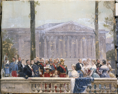 Le Panorama du siècle : la famille impériale entourée de nombreuses personnalités du Second Empire devant le palais Bourbon by Henri Gervex