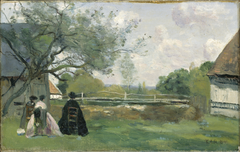 Le Repos devant la ferme by Jean-Baptiste-Camille Corot