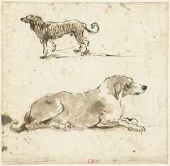 Liggende en een lopende hond by Francesco Guardi