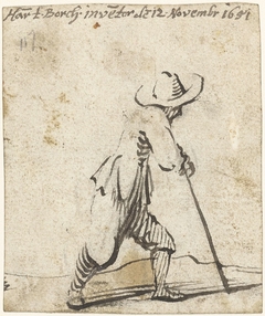 Lopende man, leunend op een stok, naar rechts by Harmen ter Borch