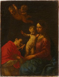 Madonna and Child, worshipped by St Carlo Borromeo by Simone Cantarini
