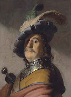 Man in a gorget and a plumed cap by Rembrandt