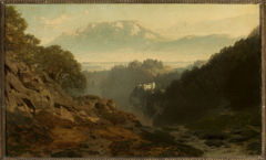 Mountain landscape with a castle. by Ludwig Willroider