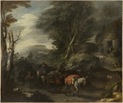 Mountainous landscape with a traveling merchant by Spanish Master 17th century