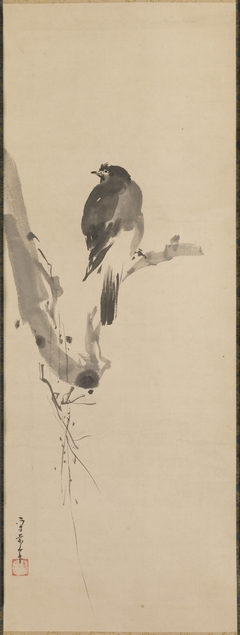 Myna on a Branch [left of a triptych of Scholar with Heron and Myna] by Kusumi Morikage