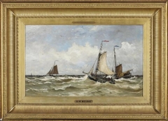 Onstuimige zee met schepen by Hendrik Willem Mesdag