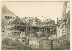 Overblijfselen van een uitgebrand pakhuis by Jan van der Heyden