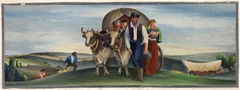 Pioneers Arriving in Marshall by Wagon Trains (mural study, Marshall, Minnesota Post Office) by Henry Holmstrom