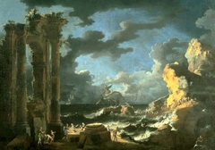 Port of Ostia During a Tempest by Leonardo Coccorante