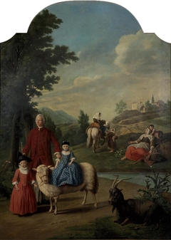 Portrait of Fredericus Antonius Snoeckx (1729-after 1797) ?, his godson Jacobus Fredericus Snoeckx (1767-1828) and his daughter? by Jan Josef Horemans II