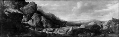 Rocky landscape with falcons hunters (Allegory on the hunt) by Gijsbert d'Hondecoeter