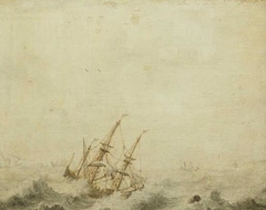 Sailing ship in a storm by Cornelis Pietersz de Mooy