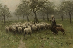Shepherdess with a Flock of Sheep