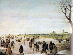 Skaters and kolf players on a Frozen River