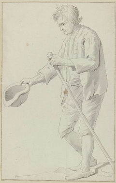 Staande man met stok en muts in zijn hand by Unknown Artist