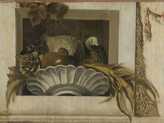 Still a Bowl of Corn, Artichokes, Grapes and a Parrot by Jacob van Campen