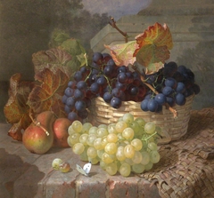 Still Life of White and Red Grapes in a Basket, with Two Pears and a Cabbage White by Eloise Harriet Stannard