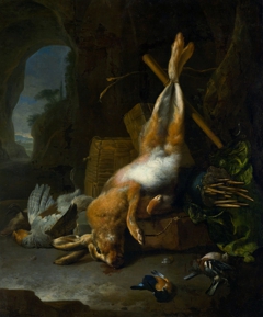 Still life with the hunting trophy. by Melchior d'Hondecoeter