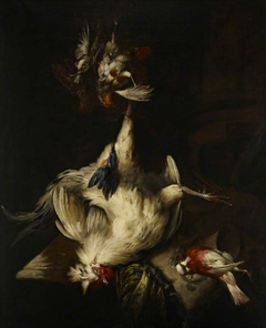 Still-life with white cockerel and dead game