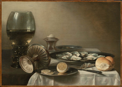 Still Life with Wine Goblet and Oysters by Pieter Claesz