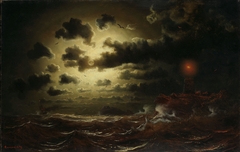 Stormigt hav vid fyr by Marcus Larson