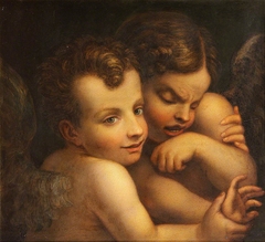 The Heads of Two Amorini: one smiling, the other crying by after Parmigianino