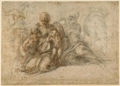 The Holy Family with the Infant Saint John the Baptist (recto); Amorous Putti at Play; Head of a Bird (verso) by Michelangelo