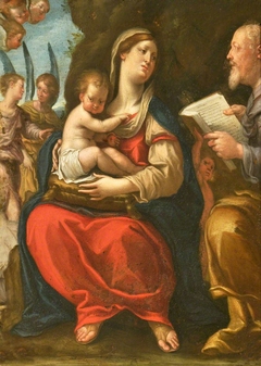 The Madonna and Child adored by Saint Matthew or Saint Joseph and Angels by Anonymous
