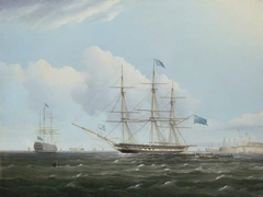 The Mayor and Corporation of Portsmouth going on board HM yacht 'Royal Sovereign' with a loyal address for HRH the Duke of Clarence, 2 August 1827