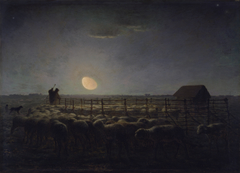 The Sheepfold, Moonlight by Jean-François Millet
