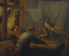 Three Backgammon Players in an Interior by After Adriaen van Ostade