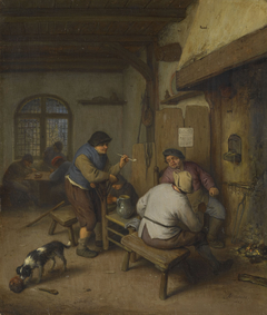 Three Peasants in a Tavern, round a Fire by Adriaen van Ostade
