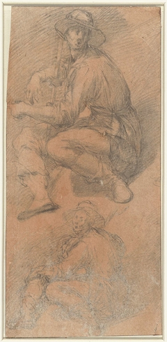 Twee figuurstudies van een zittende man by Bernardino Poccetti