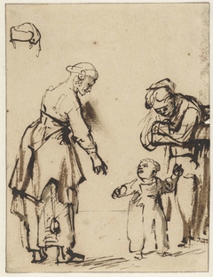 Twee staande vrouwen met een kind by Unknown Artist