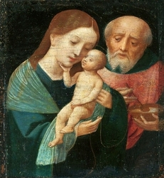 Holy Family with St. Joseph holding a bowl.