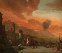 View of the Bay of Naples with Orientals and an Antique Statue by Thomas Wijck