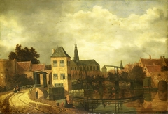 View of the Town of Haarlem, taken from the Spaarne River, showing the Eendjespoort by Balthasar van der Veen