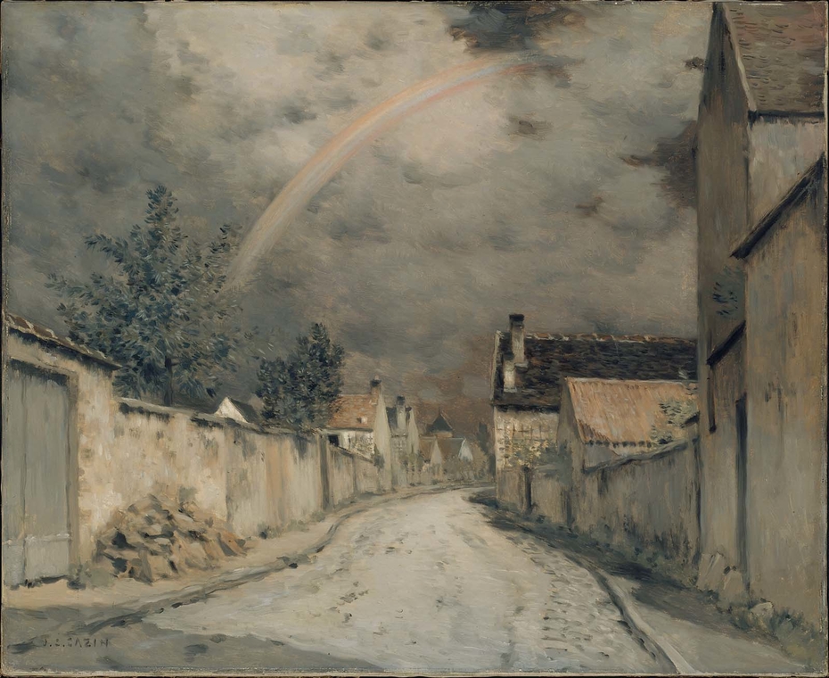 Village Street with a Rainbow