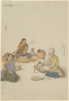 Villagers Grinding Corn, page from the Fraser Album by Anonymous