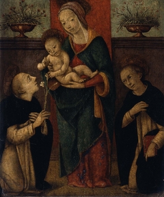 Virgin and Child with Saints Dominic and Thomas Aquinas (?) by Master of the Borghese Tondo