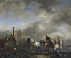 Watering Horses near a Boundary Marker by Philips Wouwerman