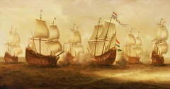 Witte de With's Action with Dunkirkers off Nieuwpoort, 1640 by Jacob Gerritsz Loef