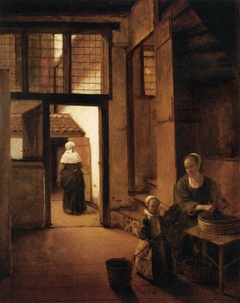 Woman Peeling Vegetables in the Back Room of a Dutch House