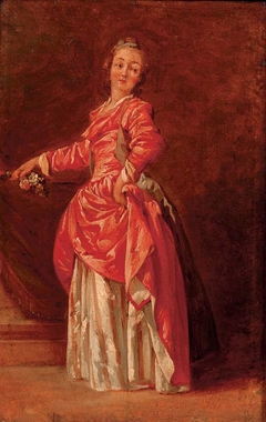 A lady in a red dress in an interior by Jean-Baptiste Le Prince