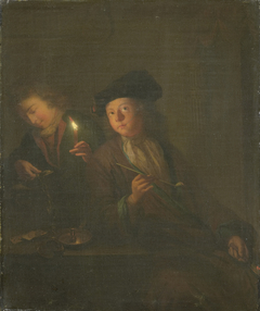 A man with a pipe and a man filling his glass