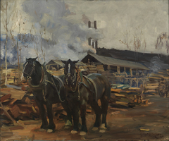 A TEAM OF BLACKS AND A MILL by Alfred Munnings