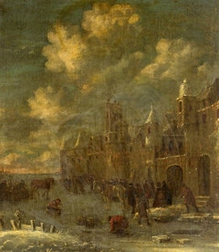 A Winter Landscape with Figures Skating by Anonymous