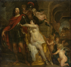 Allegorical depiction of Mars (Friedrich Wilhelm, elector of Brandenburg?) receiving the weapons of Venus (Louisa Henrietta, countess of Nassau?) and Vulcan